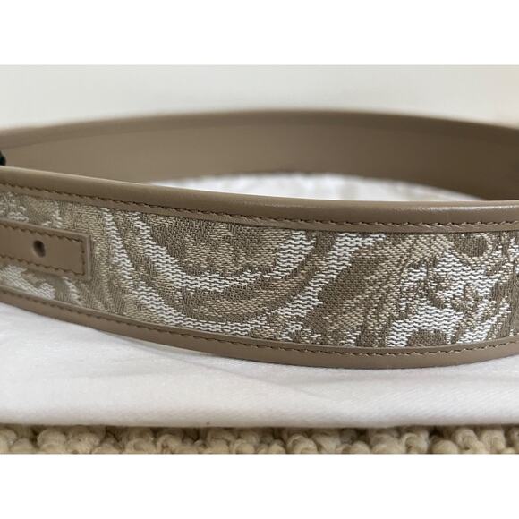 138. Versace Medusa Heritage Barocco Jacquard Logo Buckle Leather Belt